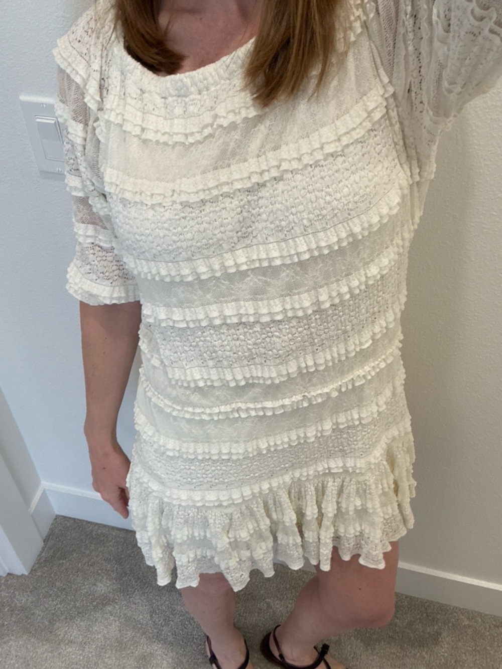 Candie’s Cream Lace Ruffle Cottagecore Dress Romantic Prairie Boho Size Large